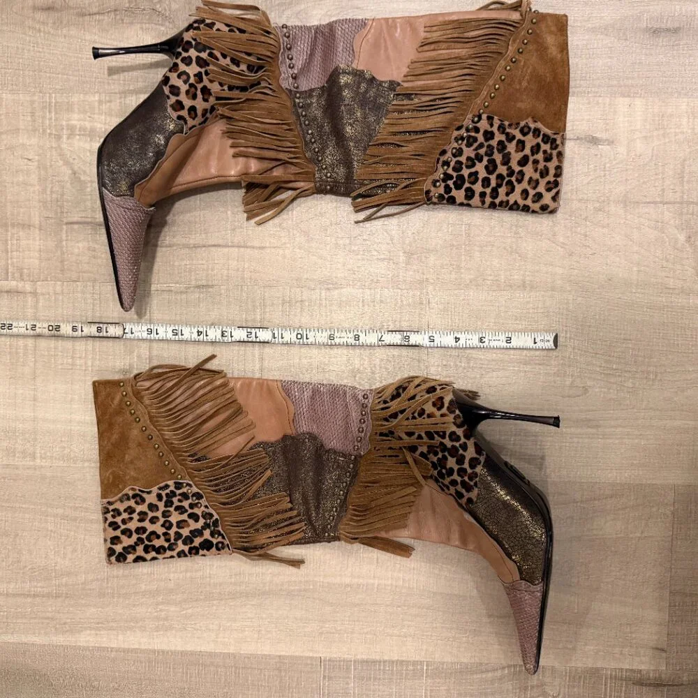 EL DANTE BOOTS/Rare,Vintage,High Fashion,Patchwork,Fringe Boots,Western Chic - Picture 2 of 10